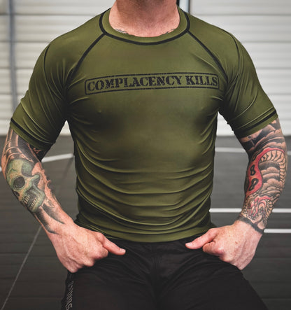 Complacency Kills Rash Guard OD Green